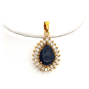 Royal Black Teardrop Pendant with CZ Halo
