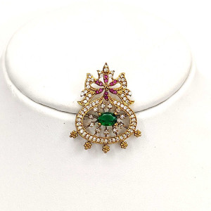 Floral Drop Designer Pendant with Green Stone Centerpiece