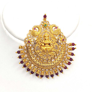 Goddess Lakshmi Antique Pendant with Ruby Drop Detailing