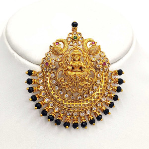 Antique Lakshmi Pendant with Black Bead Danglers
