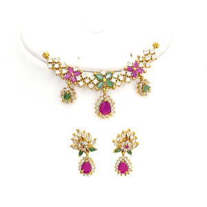 Floral Stone Choker Set with Earrings