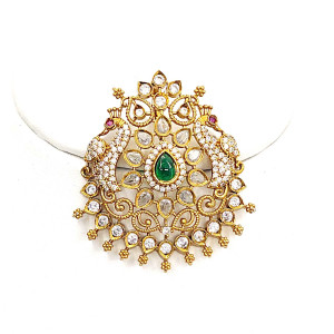 Antique Peacock Pendant with Emerald Center