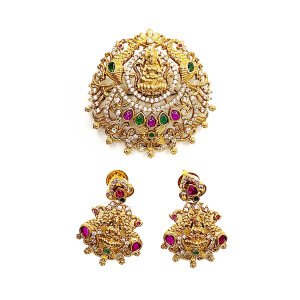 Goddess Lakshmi Antique Pendant Set with Earrings
