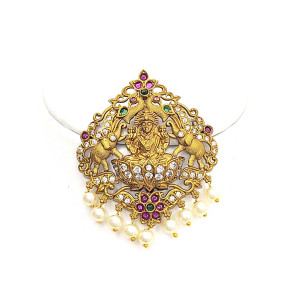 Lakshmi Devi Pendant with Pearl Drops