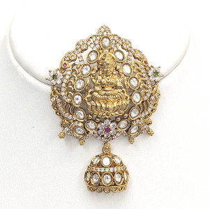 Lakshmi Temple Pendant with Stone Embellishments and Jhumka Drop