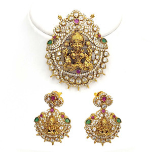 Lakshmi Devi Temple Pendant with Matching Earrings