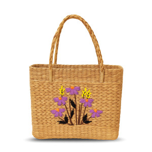 Kouna Handwoven Tote Bag with Purple Floral Embroidery