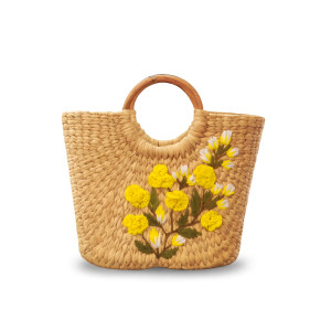 Kouna Handwoven Tote Bag with Yellow Floral Embroidery