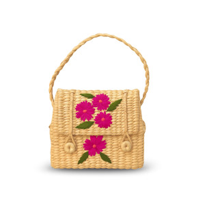 Kouna Handwoven Sling Bag with Pink Floral Embroidery