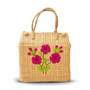Handcrafted Kouna Grass Tote Bag with Floral Embroidery
