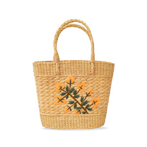 Handcrafted Kouna Grass Tote Bag with Yellow Floral Embroidery