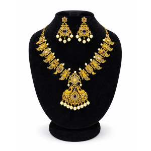 Traditional Peacock Stone Necklace Set