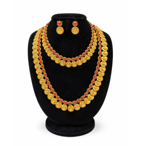 Ruby Coin Temple Necklace Set