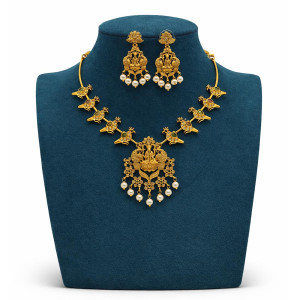 Lakshmi Peacock Pearl Temple Necklace Set