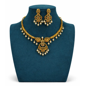 Traditional Peacock Pearl Drop Necklace