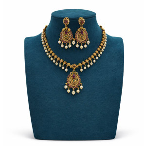 Ruby Pearl Traditional Necklace Set