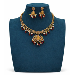 Temple Pearl Ruby Choker Necklace Set