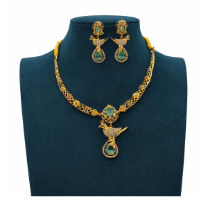 Emerald Peacock Pendant Necklace Set