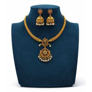 Floral Ruby Pearl Necklace Set