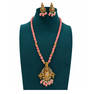 Pink Beads Temple Necklace Set