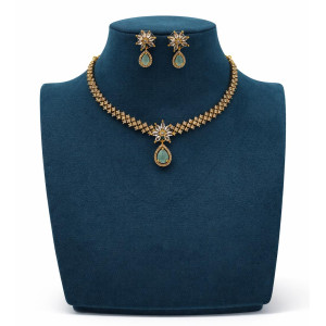 Green Stone Floral Choker Necklace Set