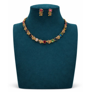Multi Color Stone Gold Necklace Set