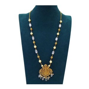 Antique Gold-Plated Lakshmi Pendant Beaded Long Necklace