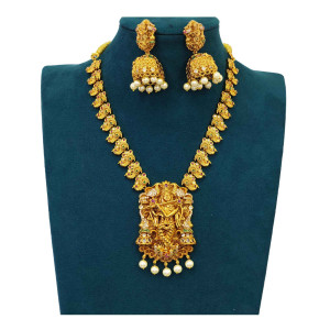 Antique Gold-Plated Lord Krishna Temple Necklace Set