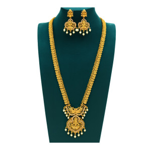 Traditional Lakshmi Long Haram Necklace Set with Earrings