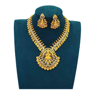 Traditional Gold-Plated Lakshmi Temple Necklace & Earring Set