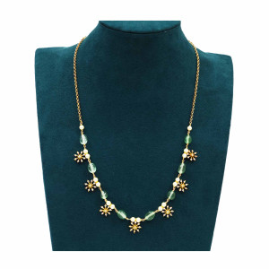 Elegant Gold-Plated Beaded Necklace with Floral Charms