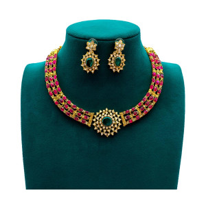 Regal Gold-Tone Ruby-Emerald Choker Set