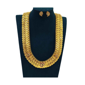 Grand Double Layer Lakshmi Coin Necklace Set with Earrings – Antique Gold Temple Jewellery