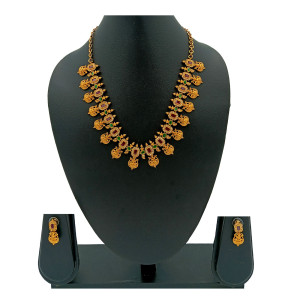 Antique Temple Lakshmi Necklace Set with Ruby & Emerald Stones