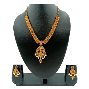 Antique Matte Gold Temple Lakshmi Coin Necklace Set with Jhumka Earrings