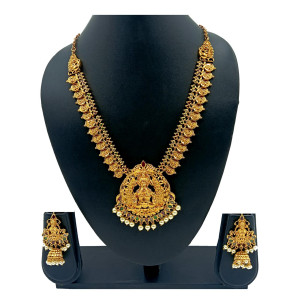 Antique Gold Lakshmi Temple Necklace Set with Jhumka Earrings