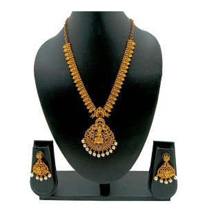 Antique Lakshmi Coin Necklace Set with Jhumka Earrings – Traditional Temple Jewelry Design