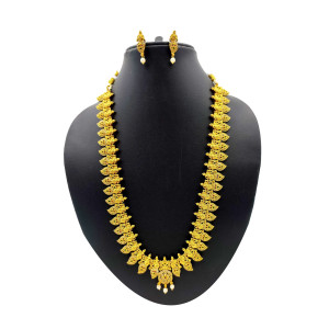 Luxurious Temple Jewellery Set with Gold Finish and Gemstone Accents