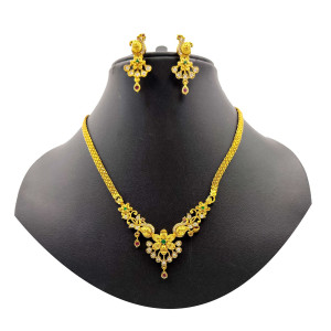 Exquisite Temple Jewellery Set with Gold Finish and Gemstone Accents