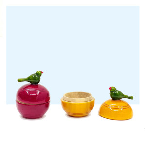 Etikoppaka Wooden Parrot Pusuku Kunkuma Boxes – Set of 2