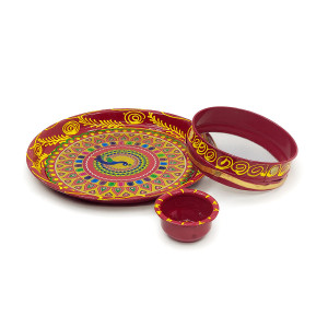 Karwa Chauth Pooja Thali Set (3 Pieces)