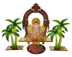 Vinayaka Cutout with Arch and Banana Standees Set