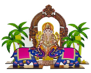 Vinayaka Cutout with Arch, Elephants and Banana Standee Set