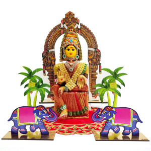 Ammavaru Idol with Arch, Velvet Mat, Elephants and Banana Stand Decor