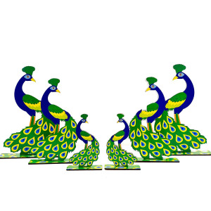 Vibrant Wooden Peacock Cutout Set – Pack of 6