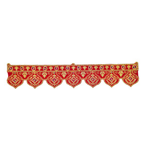 Traditional Red Velvet Toran with Golden Embroidery and Mirror Work