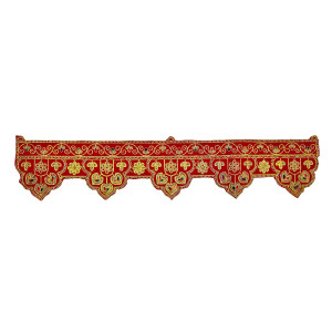 Red Velvet Toran with Hanging Floral Embroidery and Mirror Accents