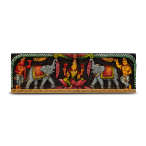 Handcrafted Wooden Lakshmi with Elephants Wall Panel