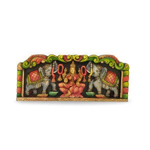 Handcrafted Wooden Lakshmi with Elephants Wall Hanging