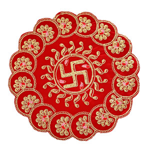 Red & Golden Swastik Embroidered Aasan